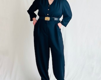 Vintage 70s/80s Black Long Sleeve Studded Jumpsuit Size 14
