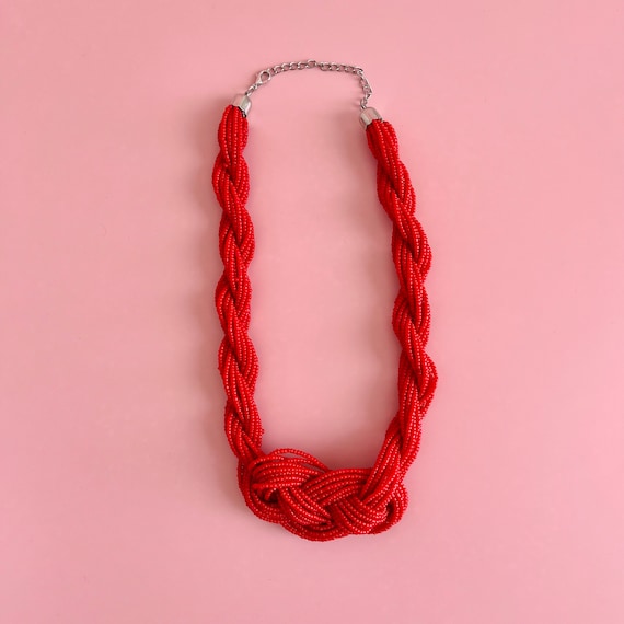 Vintage 1980s Red Braided/Twisted Beaded Statement