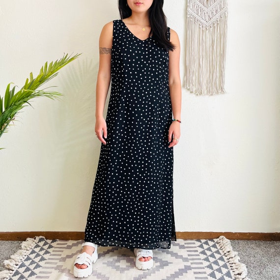 Vintage 80s Sleeveless Polka Dot Maxi Dress - image 2