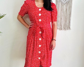 Vintage 80s Red Polka Dot Dress