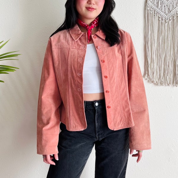 Vintage 1990s Pink Suede Leather Button-Up Jacket Size Medium