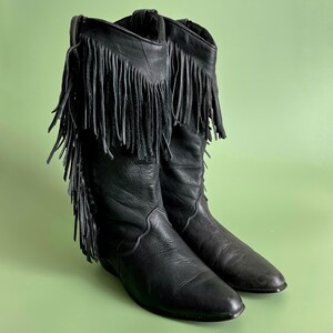 Black leather fringe boots deals