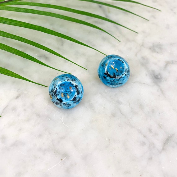 Vintage Blue Speckled Round Ceramic Clip-On Earrin