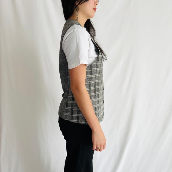 Vintage 1980s Gray Plaid Button Up Vest Size Medi… - image 8