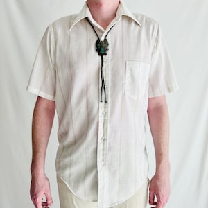Vintage 70s/80s White Striped Lightweight Short Sleeve Button Up Size Medium