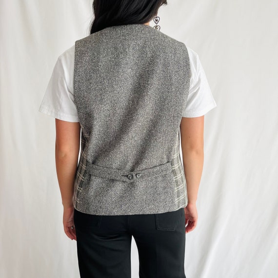 Vintage 1980s Gray Plaid Button Up Vest Size Medi… - image 9