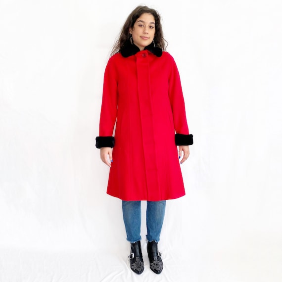 Vintage 90s Red and Black Fur Trim Overcoat