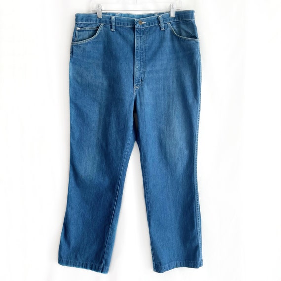 Vintage 1970s Wrangler Straight Leg Blue Medium W… - image 4