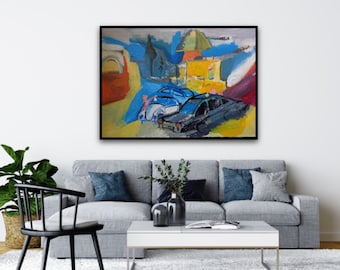 large abstract painting 60/85 cm. wall art .oil painting
