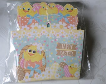 x 5 box Easter duckling pattern cardstock + straw synthetic blue/fold 16 x 14.5 cm(ouvert 10 x 7 cm)