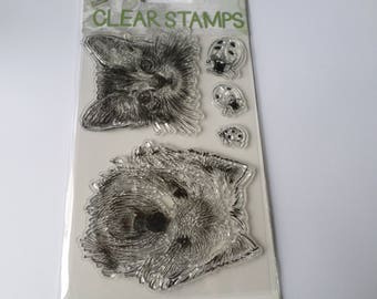 x 1 planche de tampons clear stamps transparent motif chat/chien/coccinelle