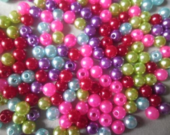x 50 mixed satin 6 mm multicolored glass beads