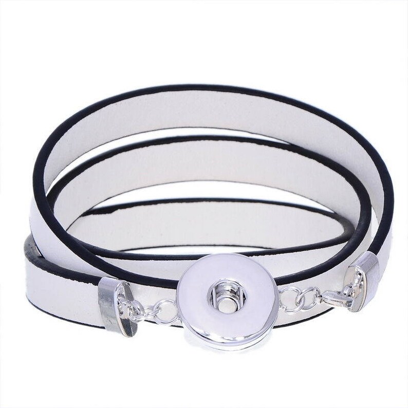 x 1 white MULTISTRAND leather bracelet for snap silver 60 cm
