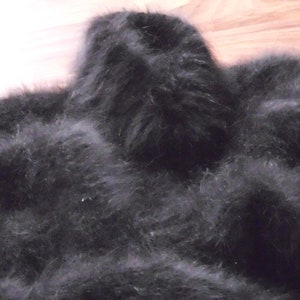 Pull Angora, 100% français. angora cheveux longs, noir, L/XL, tricot main, noir, lapin