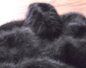 Pull Angora, 100% français. angora cheveux longs, noir, L/XL, tricot main, noir, lapin