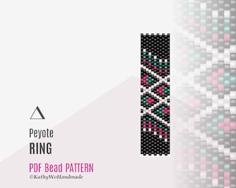 Seed Bead Ring Pattern, Odd Count Peyote Stitch, Cheerful Colors Design, Instant Download