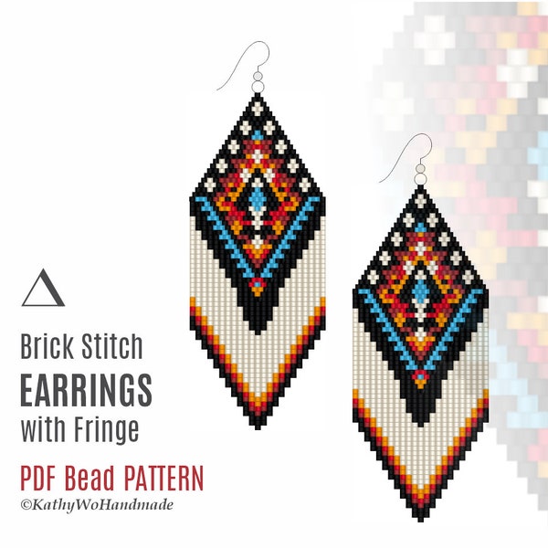 Brick Stitch Earrings, Native American Style, Seed Bead, Earrings with Fringe, DIY Earring Pattern, Dangle Earrings Pattern