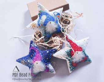Set of 3 Peyote Star Patterns, Seed Bead Christmas Ornaments with Basic Tutorial