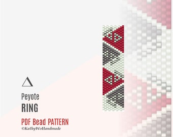 Geometric Beaded Ring Pattern, Odd Count Peyote Design with Silver Accents, Instant Download