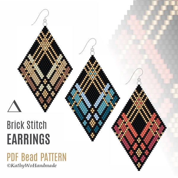 Beaded Earring Pattern, Brick Stitch, Earrings, Beading Pattern, Earrings Pattern PDF, Brick Pattern, Earring Seed Beads, Instant Download