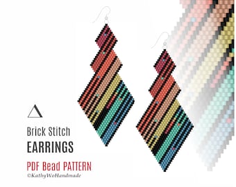 Brick Stitch Earring Pattern, Colorful Rainbow Design, Miyuki Delica Jewelry, PDF Pattern