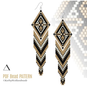 Brick Stitch Earrings with Fringe, Earrings Pattern, Brick Stitch, Bead Pattern, Dangle Earrings, Seed Bead Pattern, Miyuki Earrings