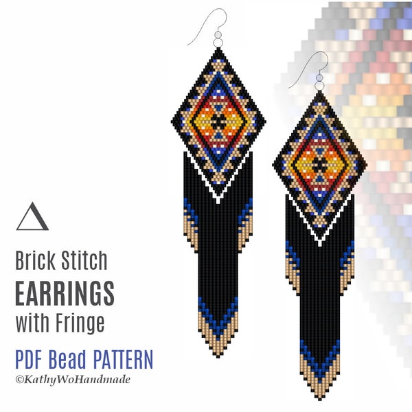 Brick Stitch Earrings, Native American Style, Fringe Earrings Pattern, Brick Stitch Earrings Pattern, Dangle Earrings Pattern, Seed Beads