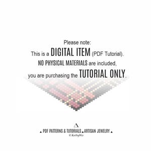 May include: White background with text stating "DIGITAL ITEM (PDF Tutorial)" and "TUTORIAL ONLY." A geometric design in pink, gold, and gray is at the bottom. The text also says "PDF PATTERNS & TUTORIALS ARTISAN JEWELRY."