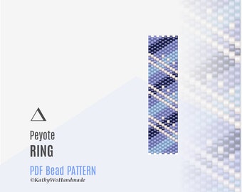 Beaded Ring Pattern, Odd Count Peyote Stitch, Blue Shades Design, DIY Jewelry Making