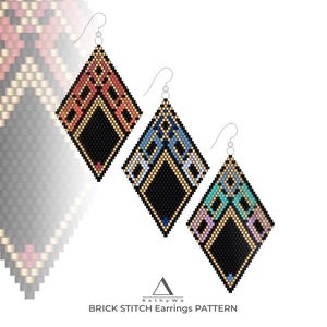 Brick Stitch Earring Pattern, Elegant Earrings with Golden Accents, PDF Pattern