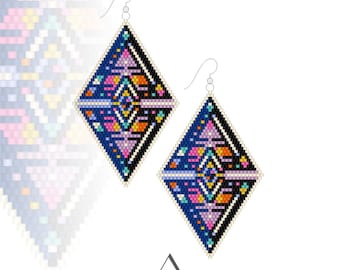 Motif de boucles d'oreilles Brick Stitch, motif abstrait de perles dans des couleurs chaudes et ensoleillées, fichier PDF