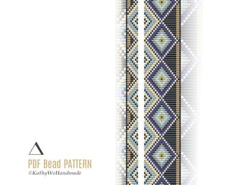 Loom Bracelet Patterns, Set of 2, Classic Seed Bead Design with Sea Colors Palette