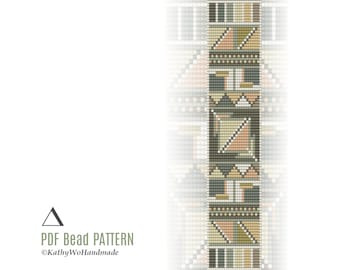 Bracelet Bead Pattern, Loom Stitch, Miyuki Delica Design in Military Green Shades, Instant Download