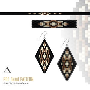 Peyote Patterns Set includes Peyote Choker Pattern, Ring Pattern and Earrings Pattern, Set of patterns for Miyuki Delica Seed Beads