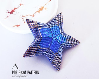 Motivo a stella Peyote, stelle 3D, decorazione natalizia, ornamento con perline natalizie, download immediato