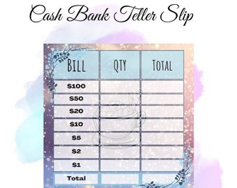 Winter Cash Breakdown Teller Slip - PDF