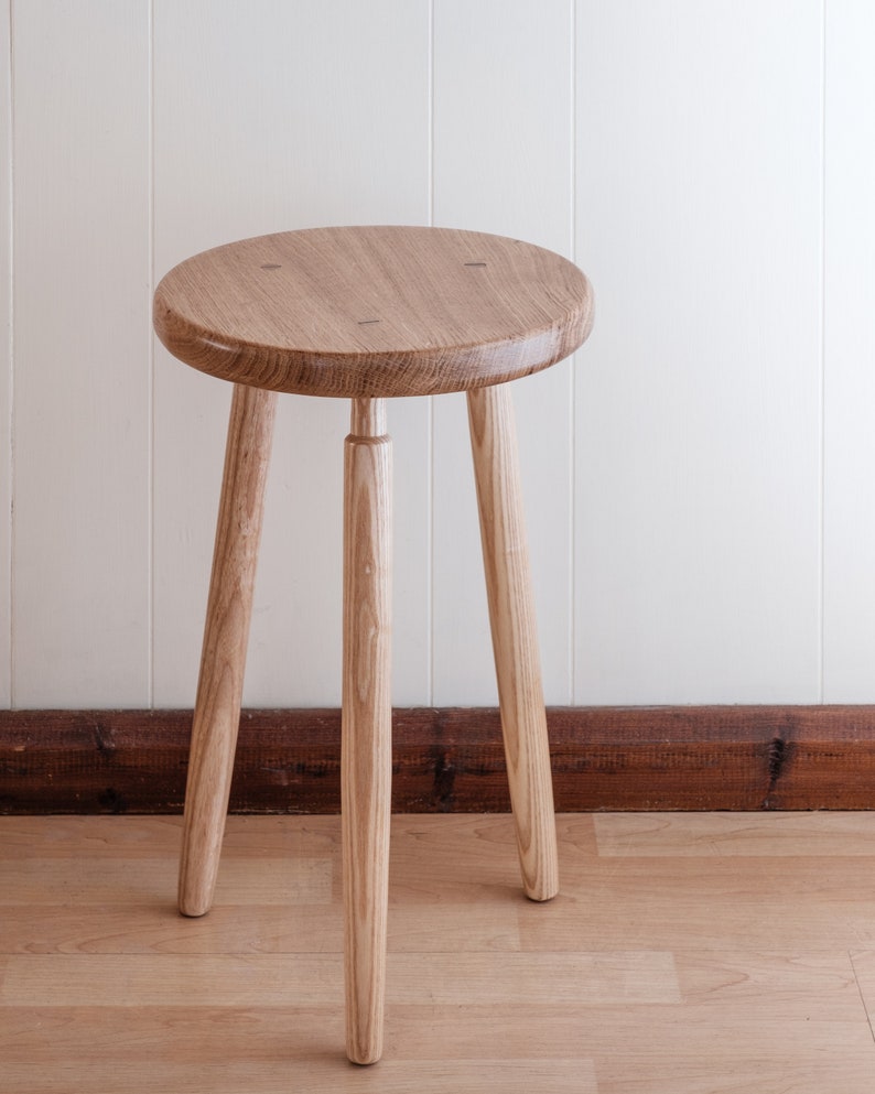 Oak Ash Three Legged Stool Side Table