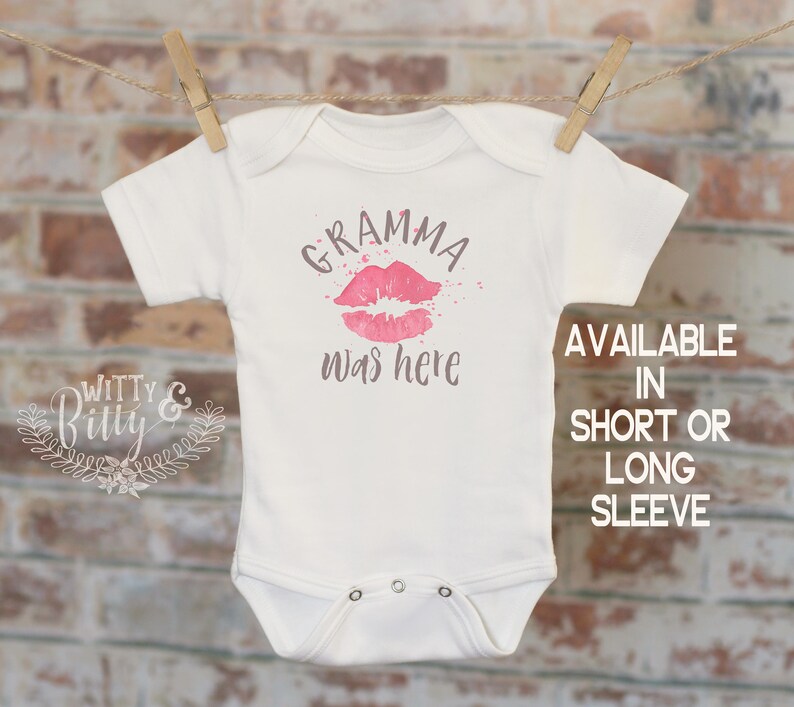Grandma Was Here Kiss Onesie\u00ae in Pink Boho Baby Onesie Gift from Nana Grandma Onesie Grandbaby Gift Gift from Grandparents 205G