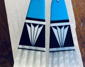 Native American Santo Domingo Pueblo Slab Stone Earrings Inlaid with White Turquoise and more