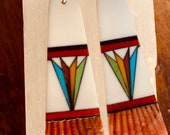 Native American Santo Domingo Pueblo Slab Stone Earrings Inlaid with White Turquoise and more