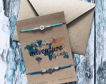 Adventure begins bracelet | Compass bracelet | Friendship bracelet | Travel bracelet | Bracelet set | Watercolour map | Traveller bracelet