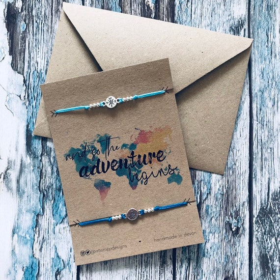 Adventure begins bracelet | Compass bracelet | Friendship bracelet | Travel bracelet | Bracelet set | Watercolour map | Traveller bracelet