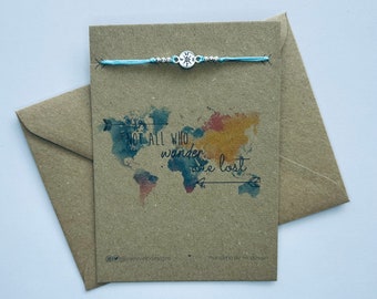 Compass bracelet | Friendship bracelet | Wanderlust gift | Wander quote | Travel bracelet | Travel gift | Leaving present | Goodbye gift