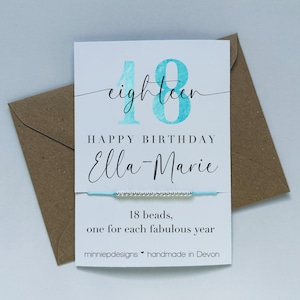 Cadeau 18e anniversaire | Cadeau de 18 ans | Carte d'anniversaire | Bracelet 18 ans | 18e anniversaire | Cadeau personnalisé du 18e pour un ami