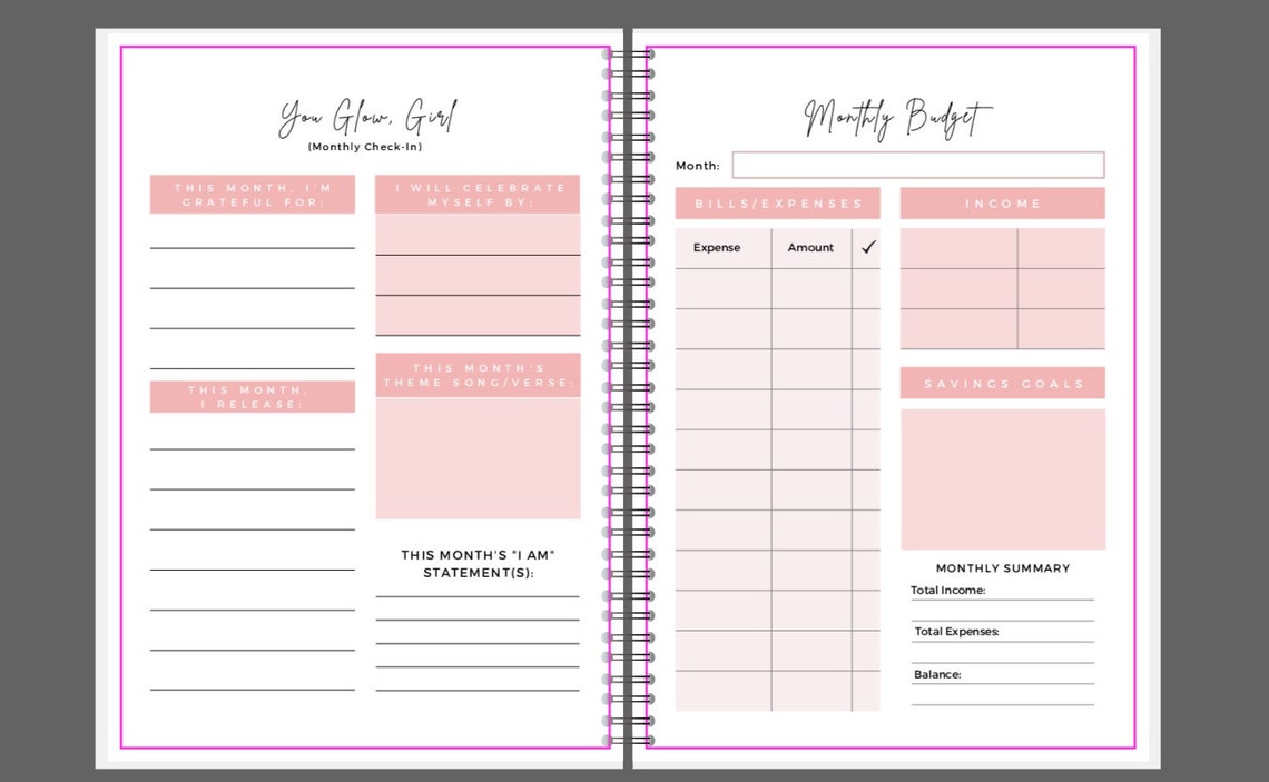 PRINTABLE Goal Getter Desk Diary Positive Affirmation Planner Self