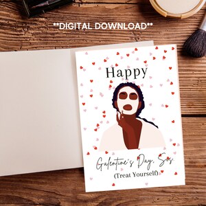 Carte de Saint-Valentin imprimable, Soins personnels, Carte de Saint-Valentin de fille noire, Encouragement, Carte de vœux, Galentines, Carte d’amis, Journée du spa