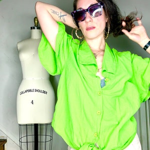Vintage New Hero bright green 100 percent Native American cotton button up shirt - fluorescent green - Made in the USA