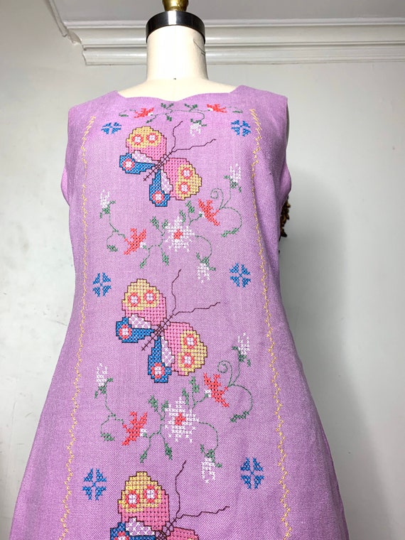 Vintage handmade purple linen dress with butterfl… - image 2