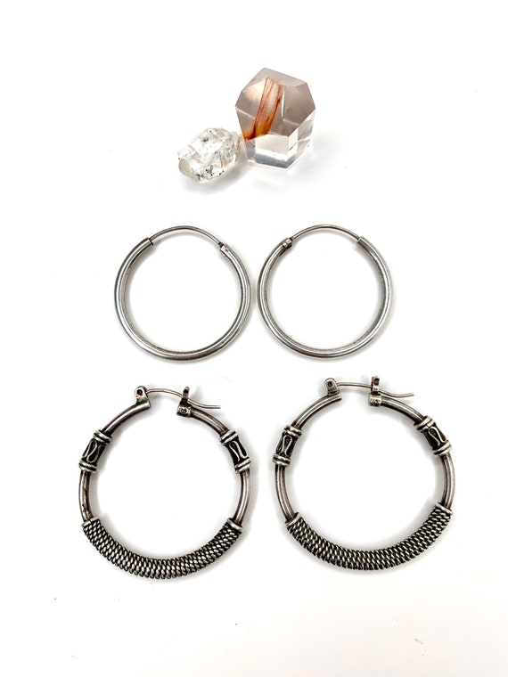 Vintage silver hoops - Two pairs of sterling silve