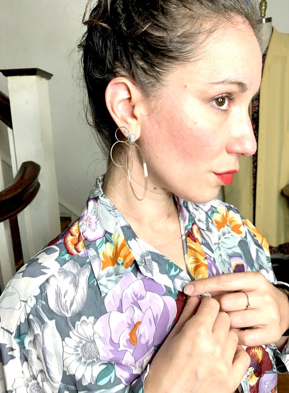 vintage floral silk shirt - ilio 100% silk blouse… - image 4